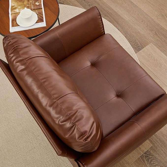 TYBOATLE Accent Chair, Comfy Modern Living Room Brown Leather Reading Accent Chairs Tufted Mid Century Arm Chair Small Salon Chair for Office Bedroom(1, Brown)
