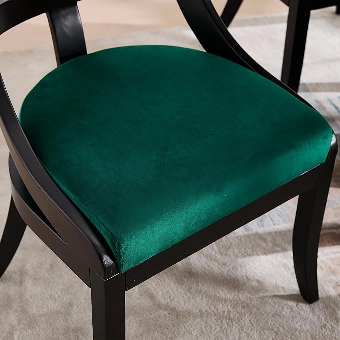 Modern Farmhouse Dining Chairs Set of 2 Mid Century Upholstered Dining Chair with Wooden Curved Back Kitchen Chairs for Dining Room Restaurant Cafe, Black-Velvet Green