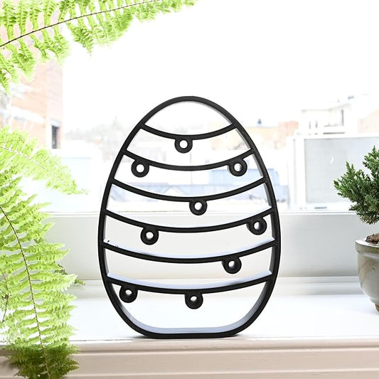 Easter Egg Sculpture – Minimalist Decorative Accent for Spring & Year-Round Home Decor | Collectible Design | Modern Holiday Display (Twinkling Lines Matte Black)
