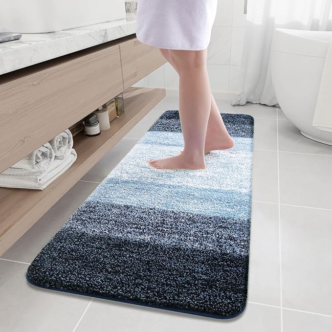 Arotive Microfiber Bathroom Rugs, Shaggy Soft and Absorbent Bath Rug, Non-Slip, Thick Plush Machine Washable Dry Bath Mats for Bathroom, Tub and Shower, 59x20, Dark Blue, Rectangular