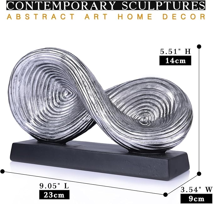 orenm Modern Infinity Loop Symbol Sculpture,Abstract Art Geometric Knot Home Decorations,Unique Shelf Decor Sculpture for Desk Paperweights,Entryway Table,Living, Coffee Table Decor (Silver)