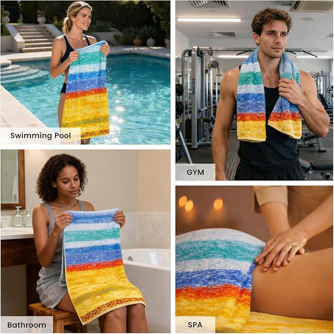 SEMAXE Colorful Bath Towel Set, 100% Cotton Bathroom Towels with Hanging Loops, Luxury 8 Piece Towel Set Include 2 Bath Towels, 2 Hand Towels, 4 Washcloths