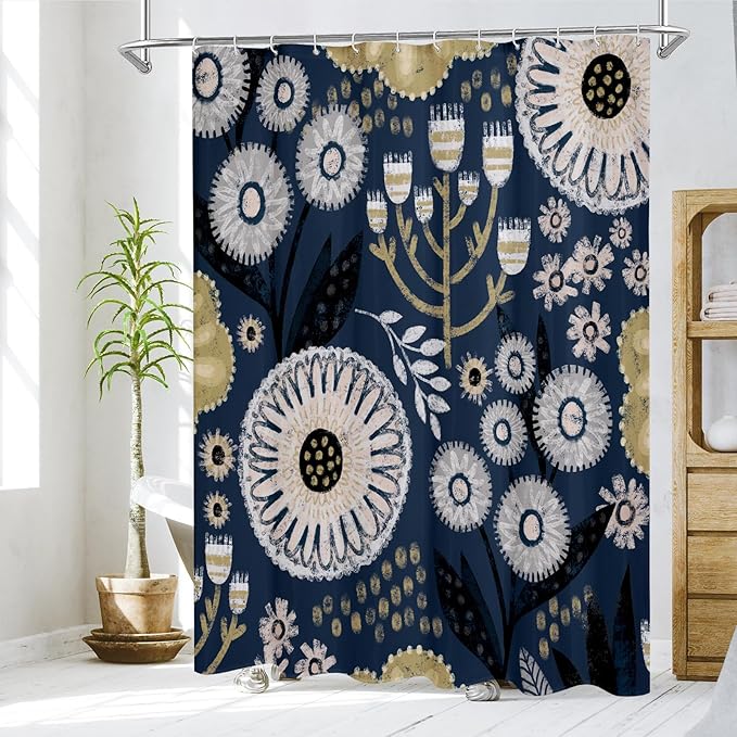 MitoVilla Boho Floral Shower Curtain, Modern Abstract Flower Shower Curtains for Chic Vintage Bathroom Decor, Fabric Cloth Colorful Leaves Shower Curtain, 72x72