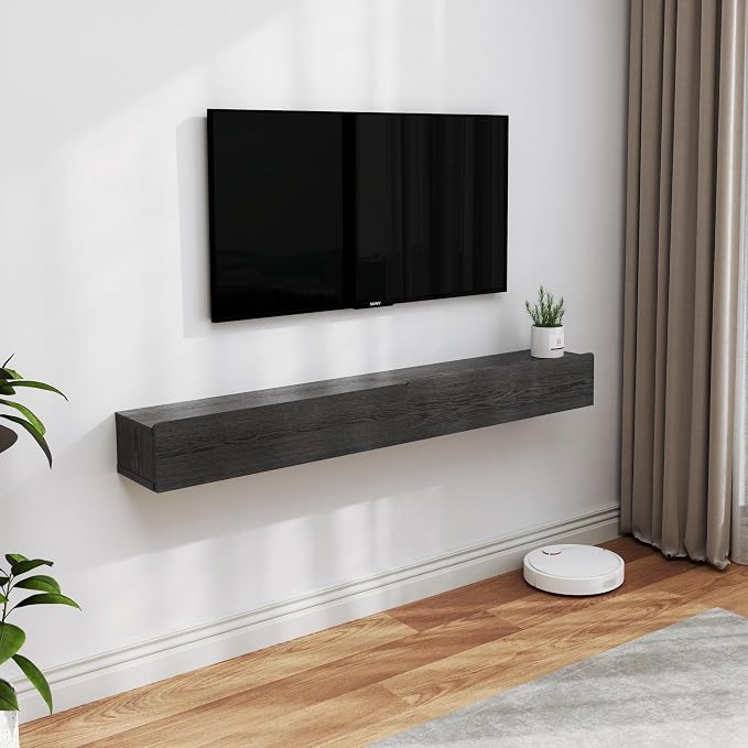 Floating Solid Wood Console Table, 47'' Wall Mounted Narrow Entryway Table with Storage Shelf, Modern Couch Shelves Small Entry Way Tables for Entryway, Front Hall, Hallway (Black, 47.24IN)