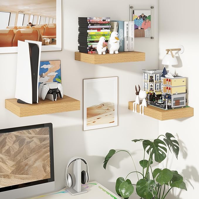 12 Inch Deep Floating Shelves | 16 Inch Oak Floating Shelves Set of 2 | 16W x 12D Rustic Shelves for Wall | Deep Wood Shelves for Living Room Bathroom Kitchen Bedroom