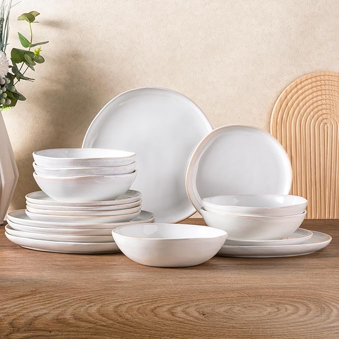 AmorArc Ceramic Dinnerware Sets,Handmade Reactive Glaze Stoneware Plates and Bowls Set,Highly Scratch Resistant | Dishwasher & Microwave Safe Dishes Set,Service for 6 (18pc)