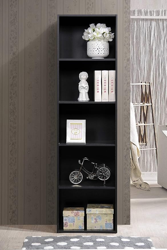 Hodedah Import 5 Shelf Bookcase, Black