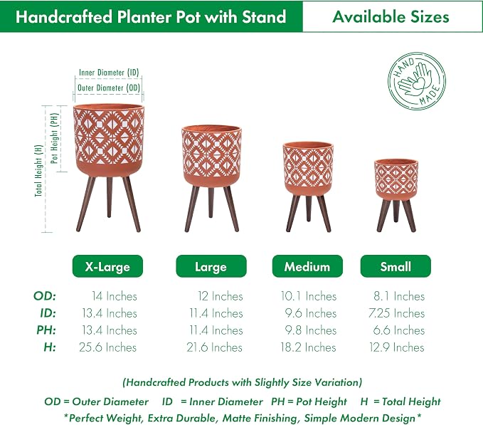 D'vine Dev 10 Inch Planter Pot with Stand, Mid-Century Tall Plant Pot with Legs for Indoor Plants, Pottery Red Terracotta/White, 88-G-B-5