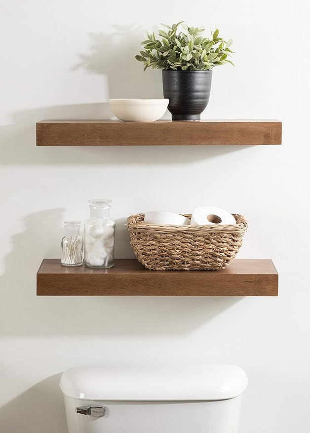 Kate and Laurel Havlock Modern Floating Shelves, Set of 2, Rustic Brown, Farmhouse Storage and Display Shelves for Wall