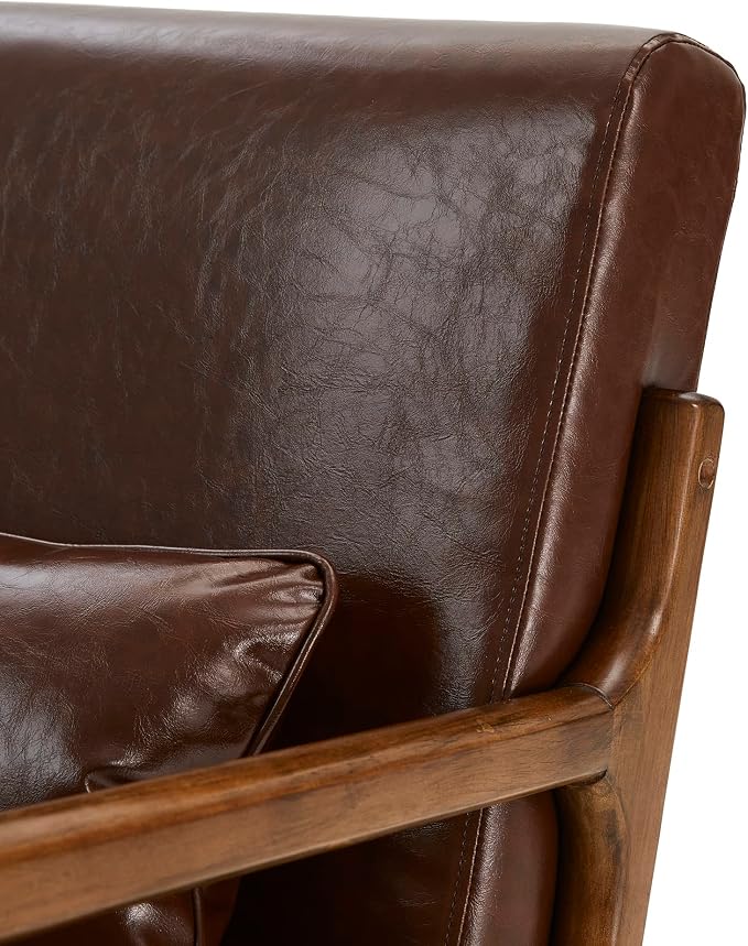Glitzhome 2 Set Mid Century Coffee Accent Armchair, Single Reading Armchair PU Leather Lounge Chair with Walnut Ruberwood Frame