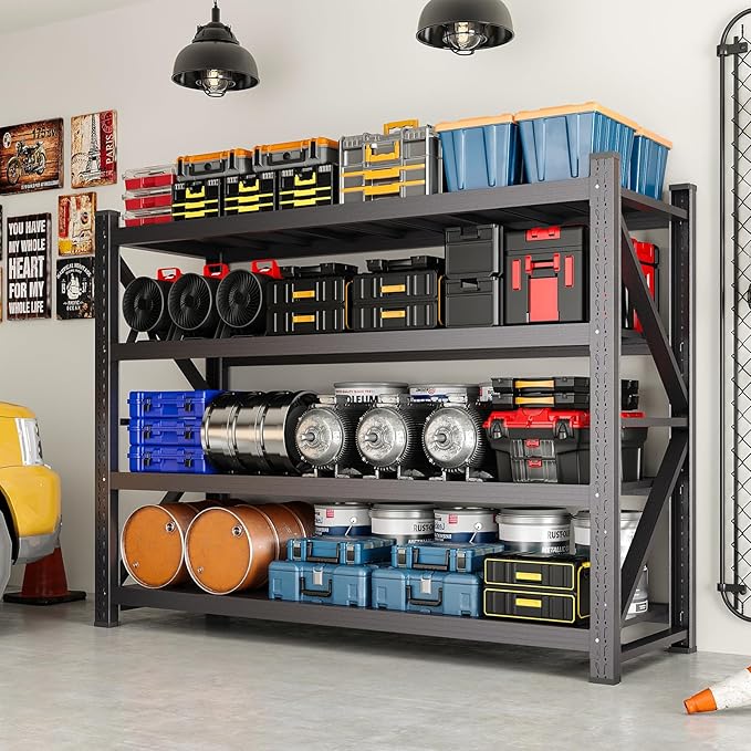 4000LBS Storage Shelves,60" W Garage Shelving Heavy Duty,4 Tier Adjustable Metal Shelving Unit,Garage Storage Shelves for Garage,Warehouse,Basement,Pantry,Kitchen,60" W x 70" Hx24 D,Black