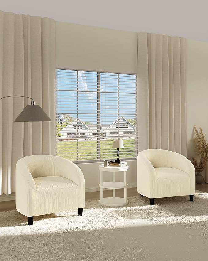 GarveeHome Accent Barrel Chair Set of 2 Corduroy Club Chair Elegant Armchair Cozy Backrest for Living Room Bedroom Reception Room Office(Beige)