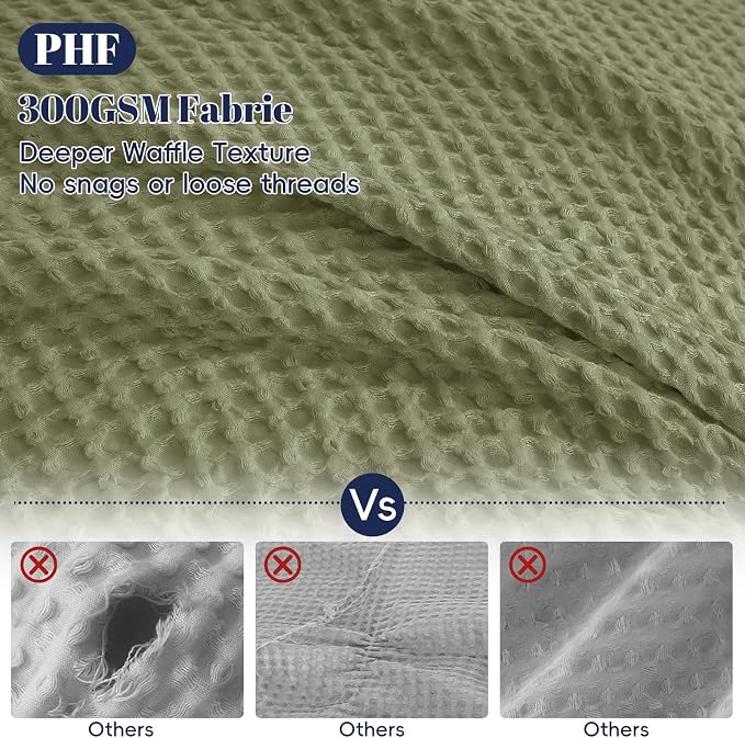 PHF Waffle Duvet Cover Set Twin/Twin XL Size, No Snagging Ultra Soft Luxury Textured Breathable Comforter Cover for All Season 2pcs, Durable Bedding Duvet Set with 1 Pillow Sham, 68"x90", Olive Green