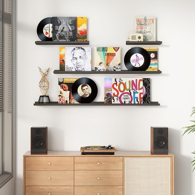 Floating Picture Ledge Shelves Set of 8, 16 Inch Solid Wood Wall Shelves with Lip, Large Nursery Book Shelf for Toys Storage, Kids Bookshelf, Living Room, Bedroom Decor Frames
