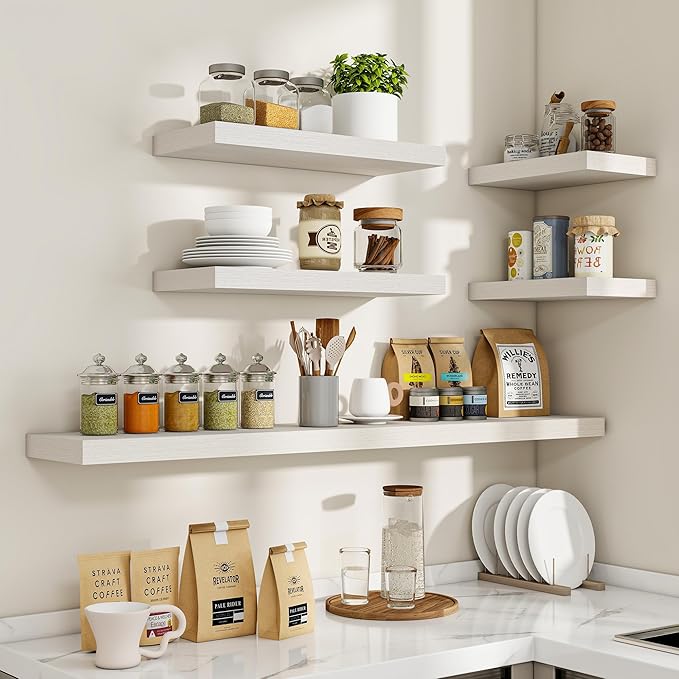 24 Inch Floating Shelves, 24"x9.25"x1.5" Inch Deep Floating Shelves for Wall, Wooden Shelves for Bathroom, Bedroom, Living Room, Cream White Oak, 2 Pieces