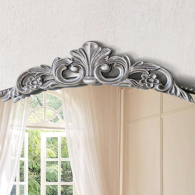Micasso Vintage Arched Silver Mirror: 31"x19" French Baroque Antique Mirror - Traditional Ornate Decorative for Wall/Bathroom/Entryway/Fireplace/Hallway - Home Decor for Living Room