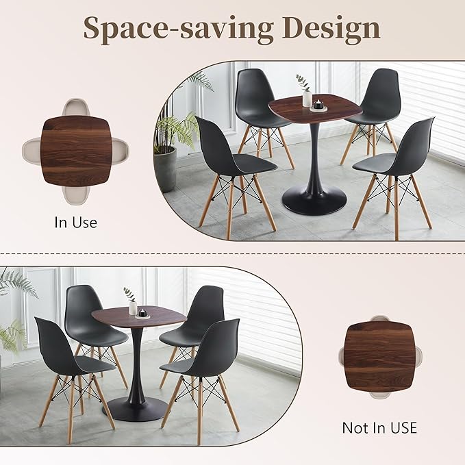 Small Square Dining Table,24" Tulip Table with Metal Pedestal,15-Minute Quick Assembly,Mid Century Modern Leisure Table for Kitchen Small Places Cafe (Faux Walnut)
