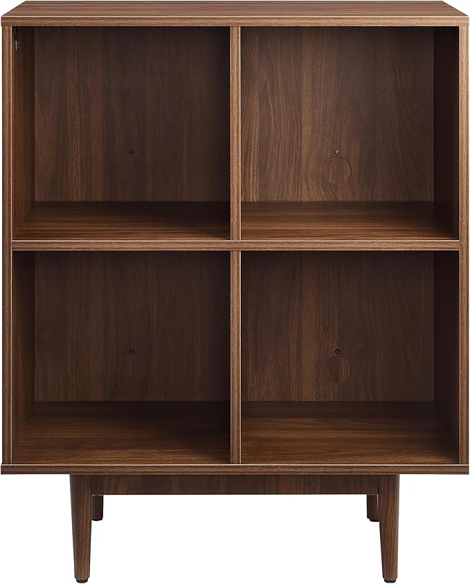 Crosley Furniture Liam Vinyl Record Storage 4 Cube Media Stand for Turntables, Mid-Century Modern Bookshelf, Walnut