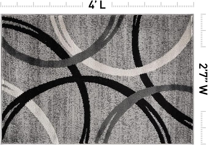 Rugshop Wavy Circles Design Accent Rug, Fade-Resistant Carpet for Entryway or Bathroom, Gray, 2'7" x 4'