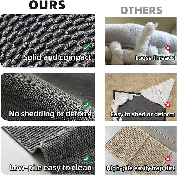 Bathroom Runner Rugs, Long Bath Mat Runner Washable Thin Quick Dry Low Pile Bathroom Runner Rugs Non Slip, Dark Grey 24"x70"