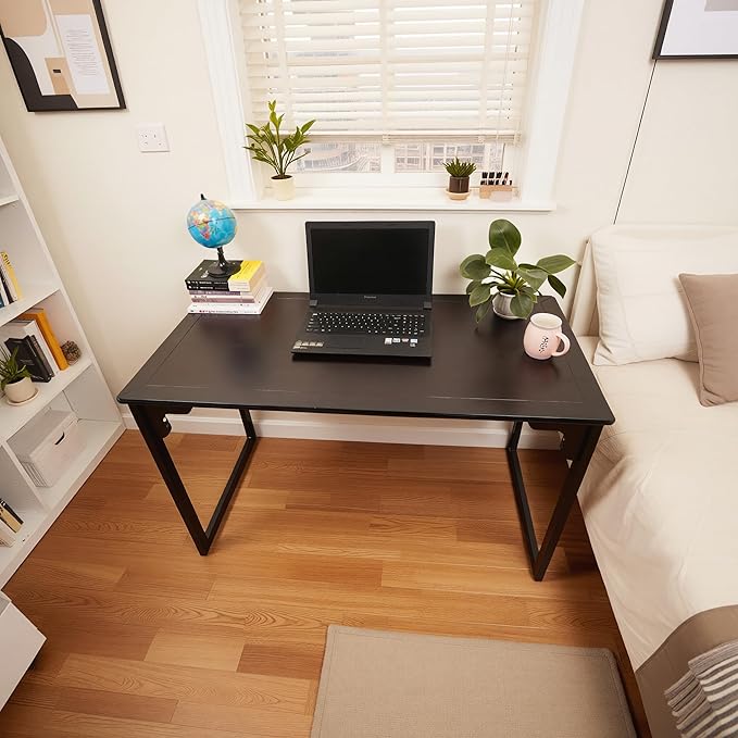 Solid Wood Desk with Drawer, Small Writing Desk for Small Spaces,Gaming Study Home Office Workbench woodenDesks for Work, 39 inch Wooden Computer Desk for Bedroom Black Walnut Color