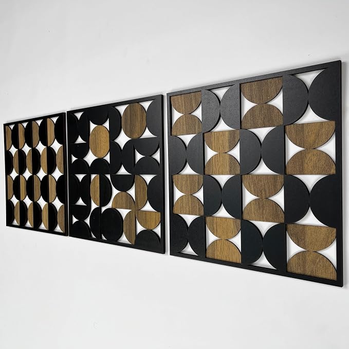 Large Bauhaus Inspired Wood Wall Art Panels, Mid Century Boho Style with Geometric Shapes, Modern Wall Art Gift for Interior Decoration