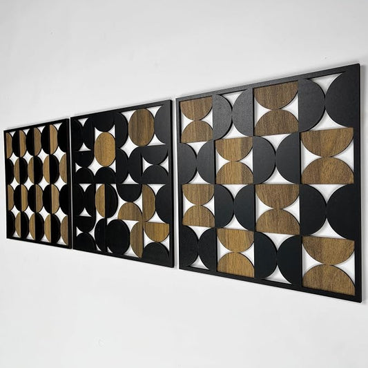 Large Bauhaus Inspired Wood Wall Art Panels, Mid Century Boho Style with Geometric Shapes, Modern Wall Art Gift for Interior Decoration