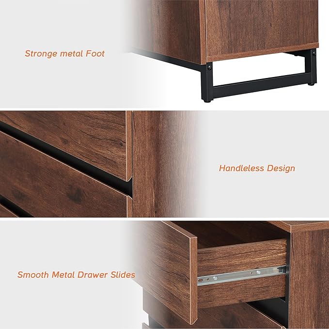 WAMPAT Dresser for Bedroom, Closet Organizers and Storage with 6 Drawers, Chest of Drawers with Metal Base, Modern Wood Dresser for Living Room, Entryway, Brown