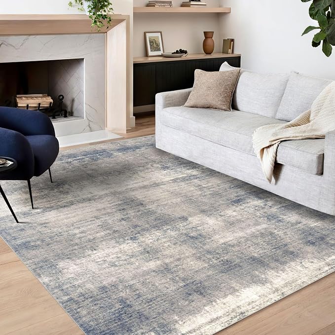 vivorug Washable Rug, Ultra Soft Area Rug 8x10, Non Slip Abstract Rug, Stain Resistant Rugs for Living Room Bedroom, Modern Rug (Gardual-Blue, 8'x10')