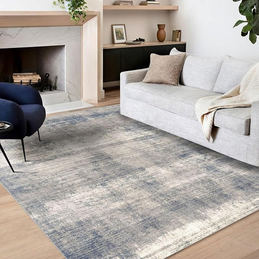 vivorug Washable Rug, Ultra Soft Area Rug 8x10, Non Slip Abstract Rug, Stain Resistant Rugs for Living Room Bedroom, Modern Rug (Gardual-Blue, 8'x10')