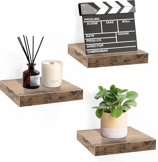 Sorbus 9X9 Inch Floating Shelves for Wall – Square Floating Shelf with Invisible Mounting Bracket for Kitchen, Bedroom, Living Room & Bathroom Decor – Rustic Showcase Wall Shelf (Mahogany, 3 Pack)