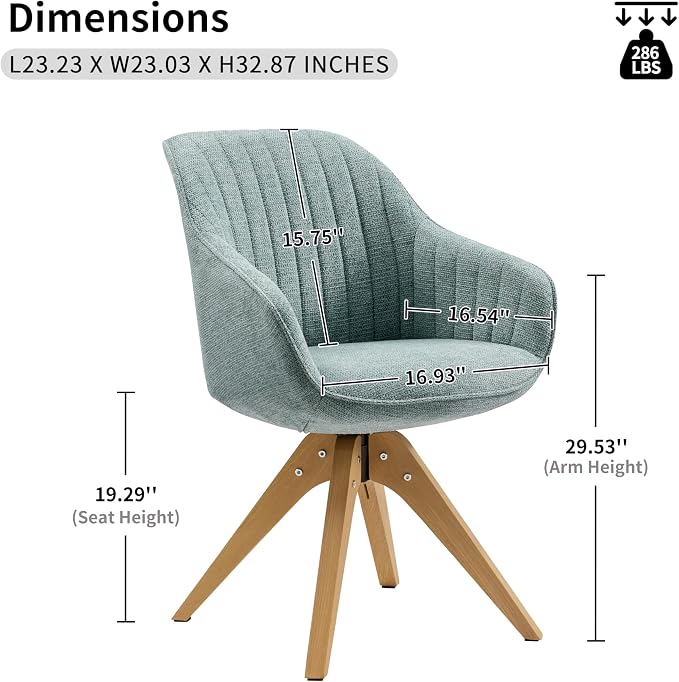 Art Leon Desk Chair No Wheels - Mid Century Modern Office Chair, Swivel Accent Chair with Oak Wood Legs, Fabric Upholstered Arm Chair, Light Blue