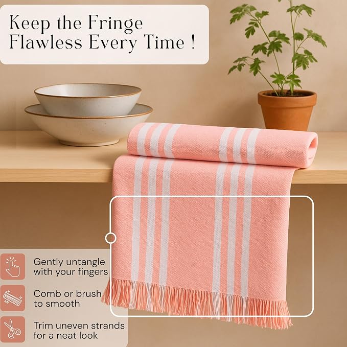 Prewashed Stripe Dish Towels 4 Pack, 16x26 Inches, 100% Cotton Kitchen Cloths, Quick Drying Wash Rags, Reusable and Absorbent, Washable Towels for Cleaning, Cooking - Light Orange