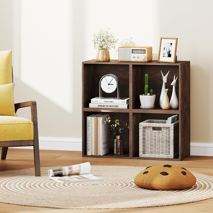 Giantex Cubby Bookcase, Stackable Cube Storage Organizer w/Open Bookshelf, Wooden Display Shelving Unit for Small Space, DIY Modular Cubby Storage System for Home, Study, Living Room