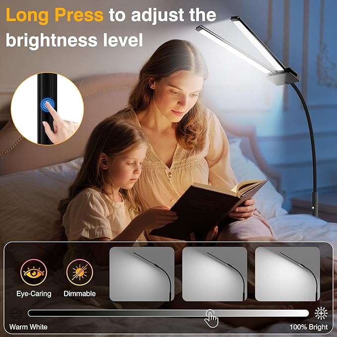 Rechargeable Cordless Floor Lamp with Battery 8000mAh, 15W Dual Head Adjustable Gooseneck LED Reading Lamp, Bright Floor Standing Light for Home, IP54 Rated