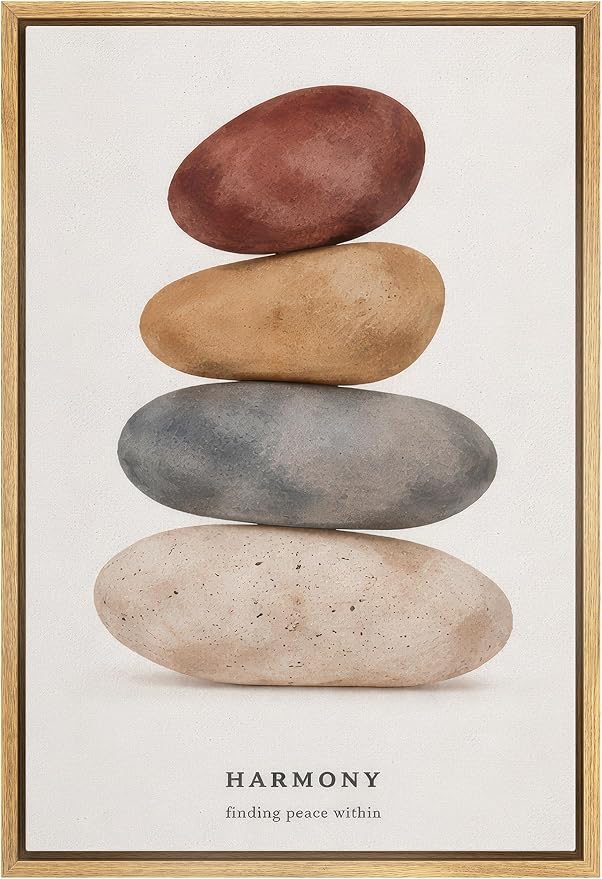 Woodrose Framed Canvas Print Wall Art Zen Balance Stones Harmony Typography Illustrations Modern Art Minimalist 3D Colorful Ultra for Living Room, Bedroom, Office - 16"x24" NATURAL