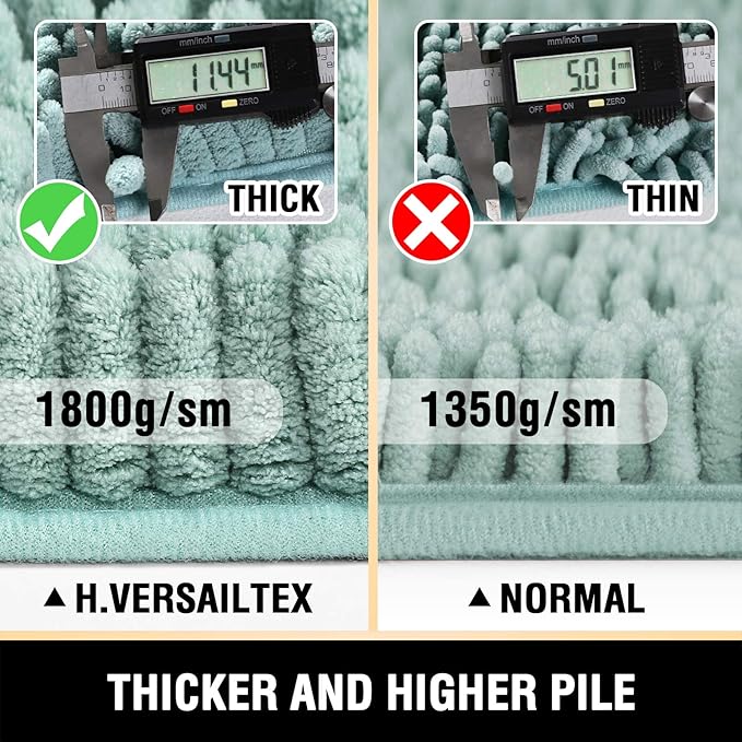 H.VERSAILTEX Bathroom Rugs Bath Mats Non Slip Luxury Chenille Bathroom Runner Rug 47x17 Extra Soft and Absorbent Shaggy Rugs Washable Dry Fast Area Carpet Mats, Tub - Aqua Foam
