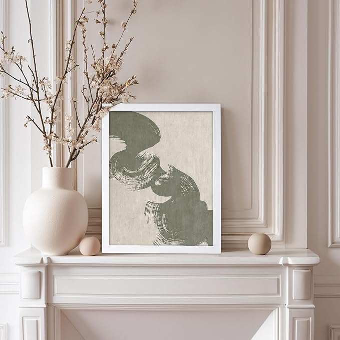 Poster Master Brush Strokes Poster - Painted Swirl Print - Paint Strokes Art - Drawing Illustration - Sketch Design - Abstract Painting - Office or Bedroom Decor - 8x10 White Framed