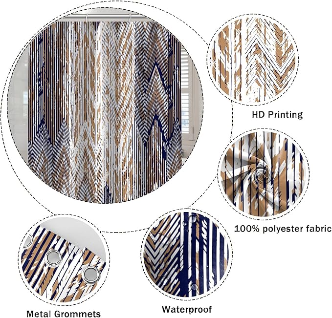 Abstract Style Shower Curtain Grunge Old Blue Brown Arrow Geometric Pattern Shower Curtains for Modern Artistic Bathroom Waterproof Fabric Decor Set with Hooks, 36W x 72H Inch