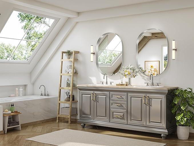 Brightify Silver Oval Mirror for Bathroom 24x36 Inch, Matte Silver Vanity Mirrors Metal Frame, Wall Mounted Mirror for Bedroom Dress Room Wall Decorative Hang Vertical and Horizontal