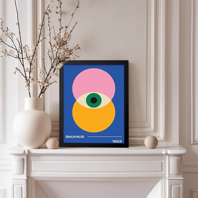 Poster Master Bauhaus Poster - Eye Print - Layered Circles ART - Graphic Design - Geometric Style - Chic Boho ART - Mid Century Modern - Living Room or Bedroom Decor - 11x14 Black Framed