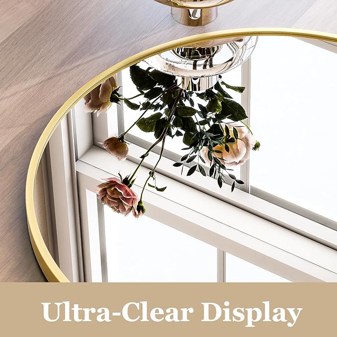 HARRITPURE Arched Bathroom Mirror - 30"x40" Gold Large Wall Mounted Vanity Mirror Aluminum Alloy Frame Arch Wall Mirror for Living Room, Bedroom and Entryway