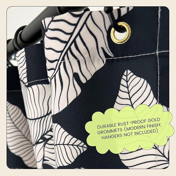 Black and Cream Banana Leaf Shower Curtain – 72x72 Tropical Botanical Fabric Bathroom Curtain, Minimalist Monochrome Design, Modern Printed Decor for Apartments, Guest Baths, or Dorms