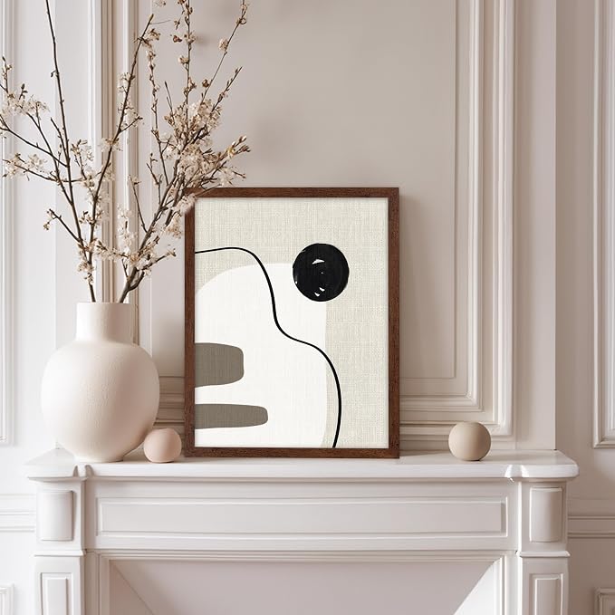 Poster Master Linen Shapes Poster – Lines on Linen Print – Chic Boho Art – Modern Abstract Artwork – Mid-Century Modern Piece – Great Bedroom or Living Room Decor – 8x10 Brown Framed