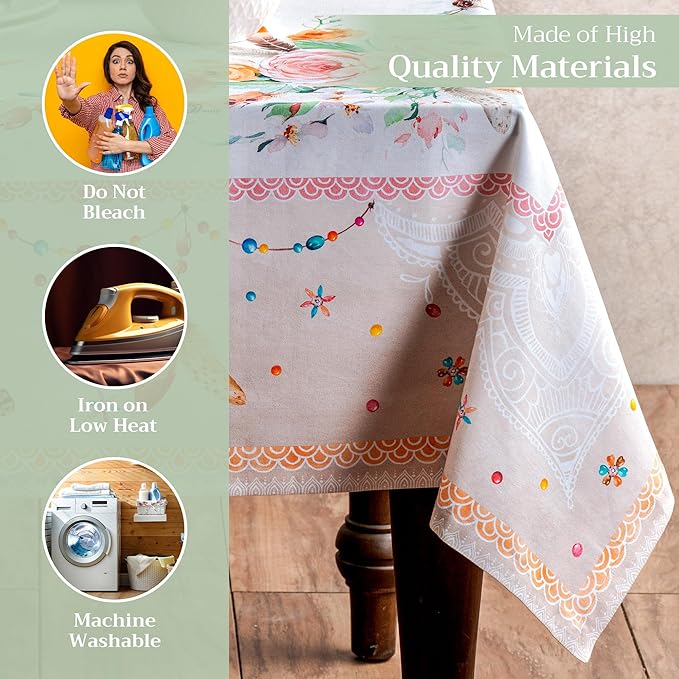 Maison d' Hermine Table Cloth Rectangle Table 100% Cotton 60 x 120 Inches Tablecloth Reusable Decorative for Dining Room Farmhouse Home Valentines Day Decorations Spring Summer - Ibiza - Beige