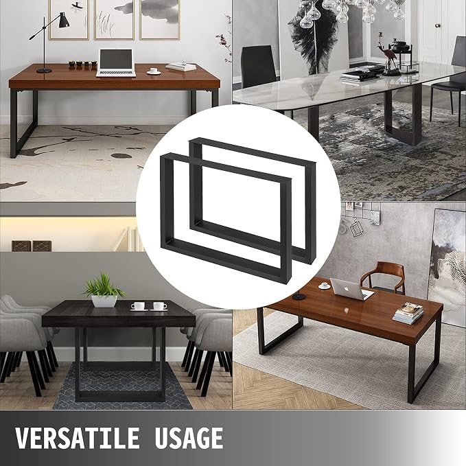 VEVOR Set of 2 Steel Table Legs, 28 Height 24 Wide Dining Table Legs,Heavy Duty 3.1" Width Box Section Square Table Legs,28x24x3.1 Inch Black Color Industrial Country Style Metal Dining Legs