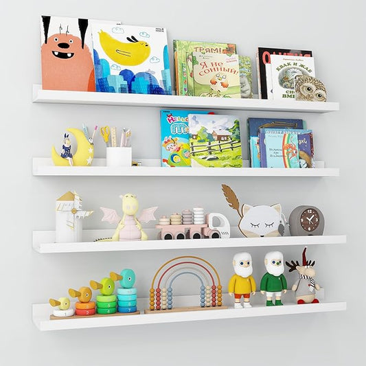 Axeman Picture Ledge Shelf | 36 Inch White Floating Shelves Set of 4 | Rustic Wood Wall Shelves with Lip | 36" White Picture Shelves for Wall with Ledge | Photo Shelves