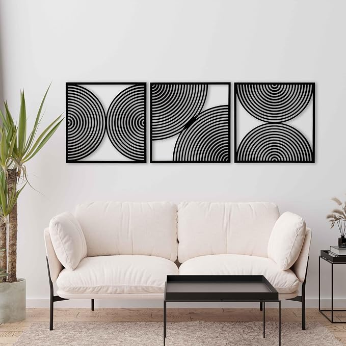 Mid Century Modern Wall Art Wood, Large Wood Wall Art with Midcentury Modern Style, Set of 3 Wooden Mid Century Wall Art, Boho Home Gift