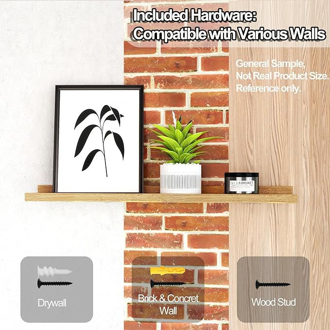 Small Floating Shelves for Wall Decor, Wall Mounted Wood Shelf for Bedroom, Living Room, Bathroom, Kitchen, Nursery, Display Picture Ledge Shelf with Lip Set of 2-8 Inches, Oak