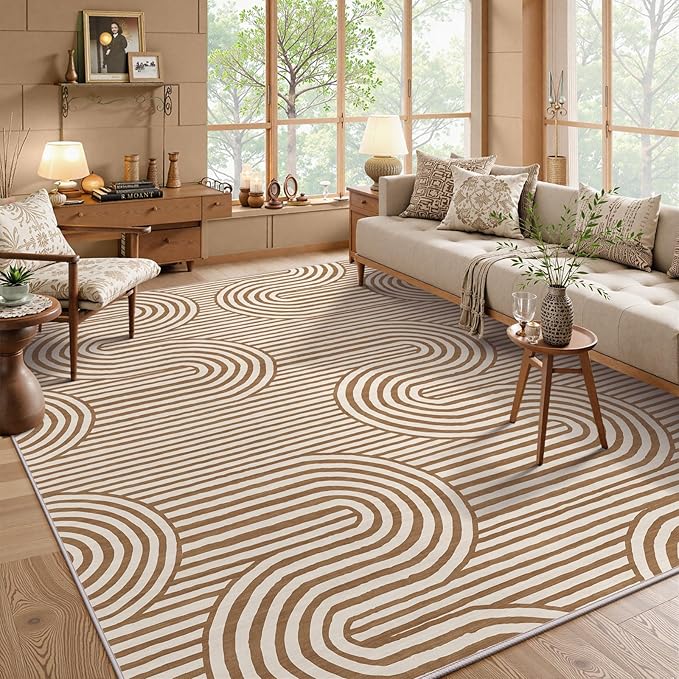 Lahome Modern Washable Rugs 8x10,Machine Washable Bedroom Rug Kids Rugs for Playroom Non Slip Soft, Play Room Backing Accent Ultra-Thin Carpet for Nursery Dining Room Classroom Alba（8'X10',Khaki